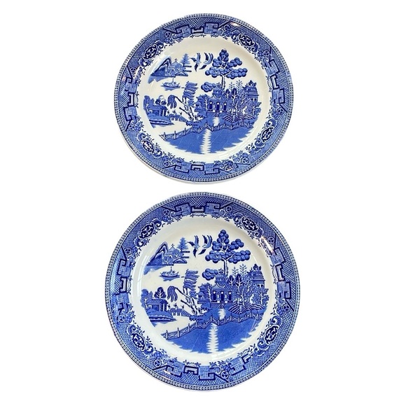 Antique Stanley Hotel Ware Pair Blue Willow Large Dinner Plate Server 10-7/8” - Picture 1 of 9